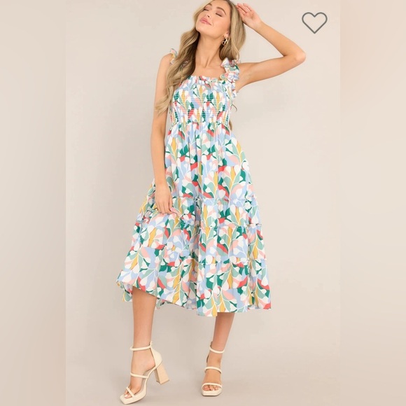 Aura Dresses & Skirts - NEW Blue Multi Print Smocked Midi Dress